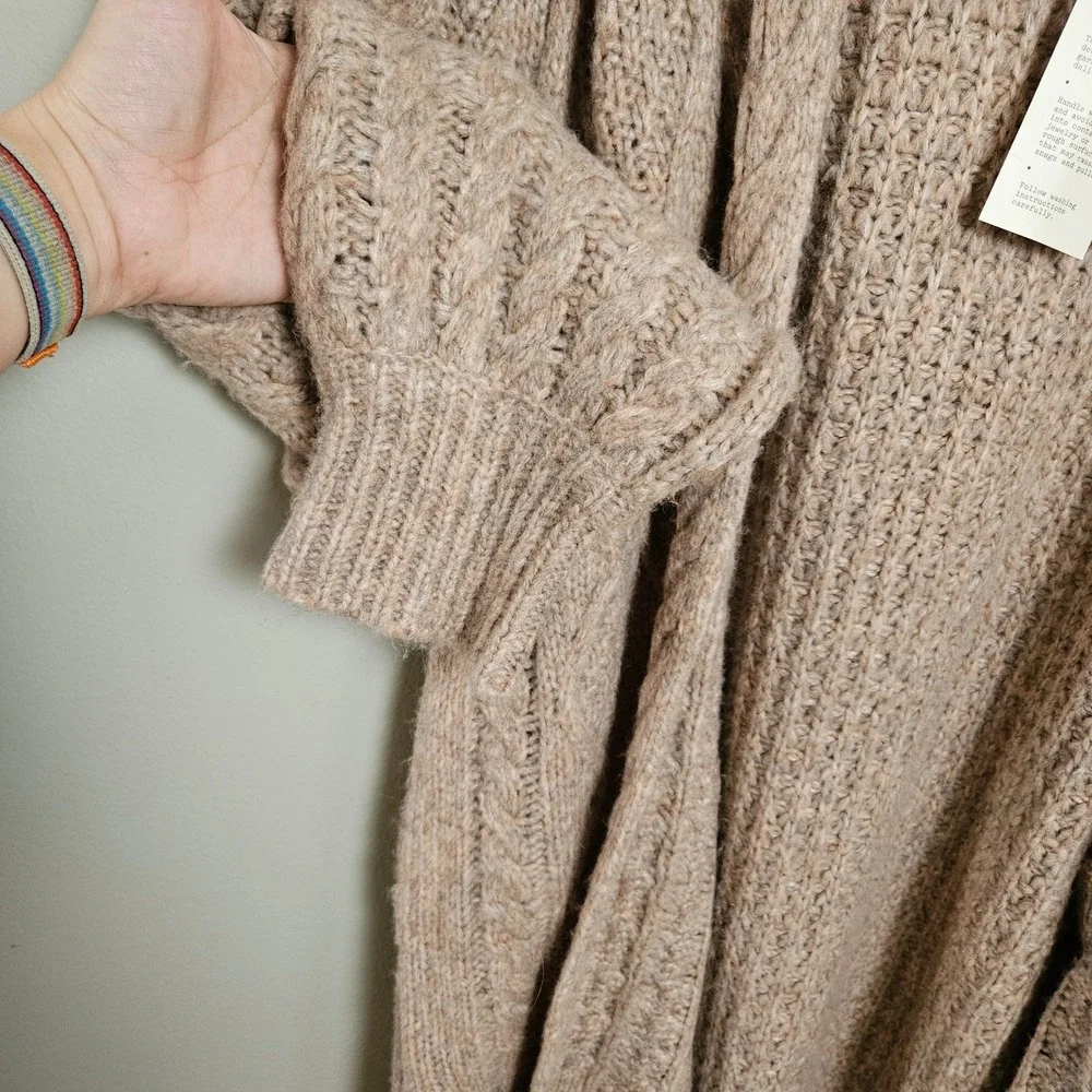 NEW A New Day Long Chunky Cardigan Sz L‎ Open Front Cable Knit Tan Blush NWT
